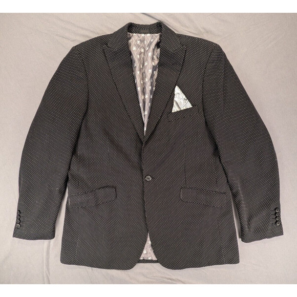 Stacy Adams Suit Jacket 44L Men's Black Pin Dot 1 Button Polyester Coat Blazer - Picture 1 of 8